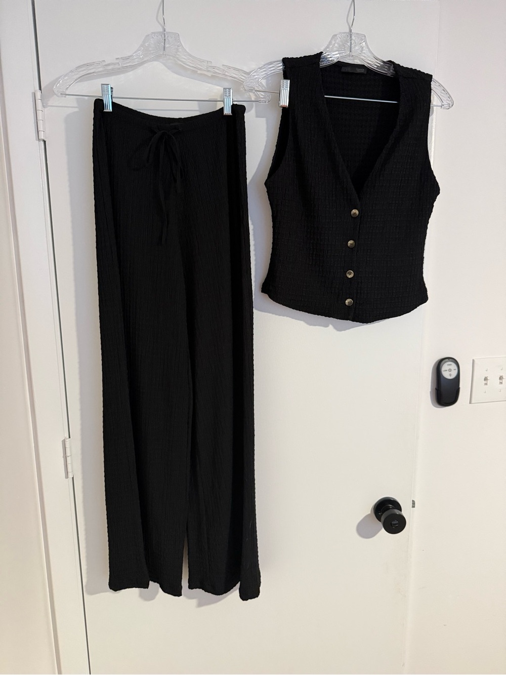 Zara Black Textured Matching Set Vest & Wide Leg Pants NWOT Women’s Medium